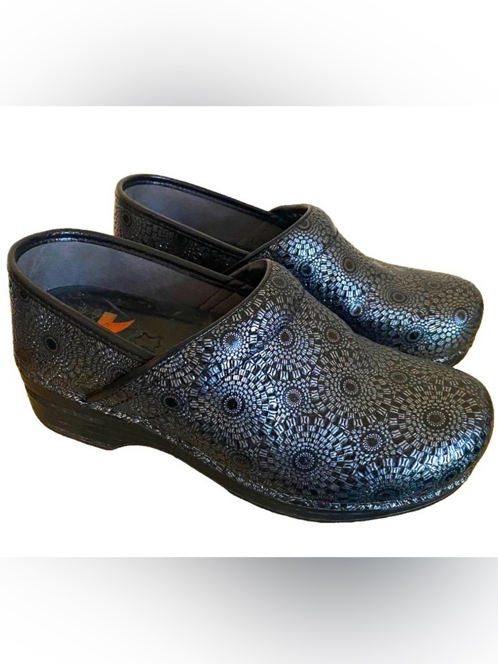 Dansko Professional Women's Black Geometric Leather Slip-On Clogs EU size 38